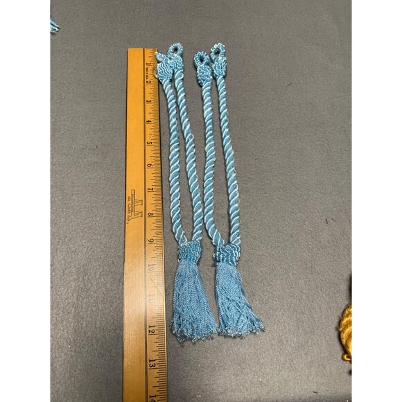 Decorative Curtain Tie Backs Set Of 2 Twisted Rope with Tassels 12" Long Blue - Picture 5 of 11